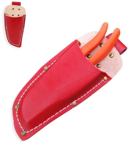HERCHR 23x9.6x7cm Funda para podadora, Funda de Piel para Herramientas de jardinería, Bolsa Protectora de Herramienta de Cinturón con Hebilla Clip, Fundas de Cuero para Herramientas(Rojo)