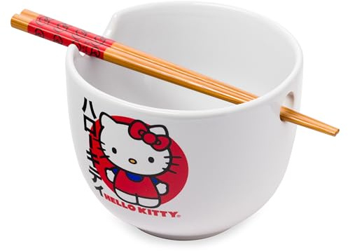 Silver Buffalo Sanrio Hello Kitty japanische Ramen-Nudel-Reisschale aus Keramik mit Essstäbchen, mikrowellengeeignet, 590 ml