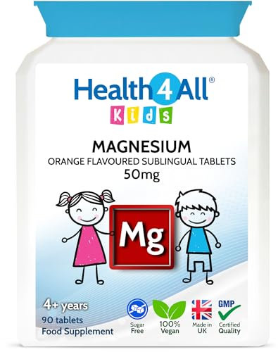 Health4All Kids Magnesium 90 Chewable Tablets for Anxiety, Sleep, Ticks. Tasty Orange Chewable Magnesium Supplement for Children 4+, Vegan, Sugar-Free | Made in UK | Alternative to Glycinate Gummies