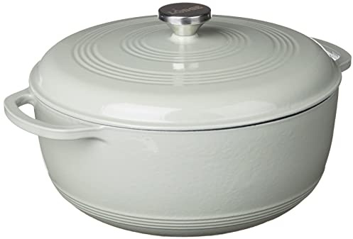 Lodge 7.5 Quart Enameled Cast Iron Dutch Oven with Lid – Dual Handles – Oven Safe up to 500° F or on Stovetop - Use to Marinate, Cook, Bake, Refrigerate and Serve – Desert Sage
