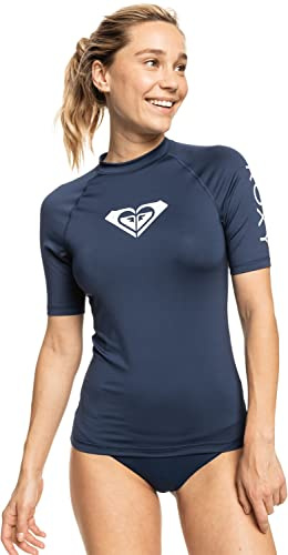 Roxy Women's Whole Hearted Short Sleeve Rashguard Rash Guard Shirt, Mood Indigo 22, XXL