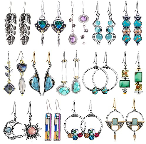 14 Pairs Vintage Teardrop Dangle Earrings for Women Boho Retro Leaf Drop Earring Set Bohemian Stylish Fashion Jewelry