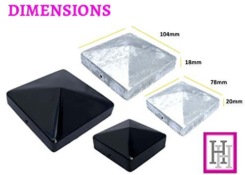Haven Heritage - Fence Post Caps 75mm, Black Metal Pyramid Square Top for Metal Post, Decking & Fencing Posts, Protective Fence Toppers, Fence Post Tops, Fence Capping Rail (3- 10 Pack)