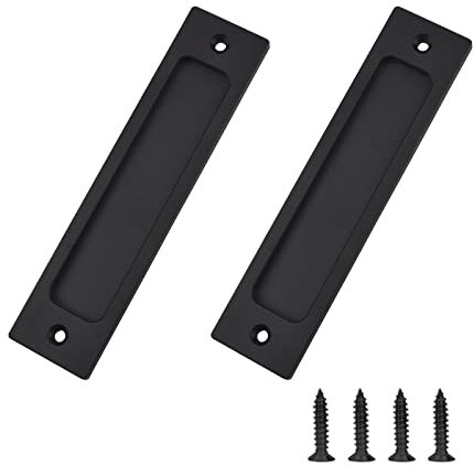 MOROBOR Poignée de porte coulissante rectangulaire en alliage d'aluminium plat noir mat pour armoire et grange, avec vis de montage