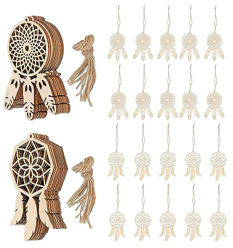 20 Stück DIY Traumfänger Kits aus Holz, Mini Deko Wandornamente zum Aufhängen Traumfänger Handwerk für Mädchen Schlafzimmer Dekorationen