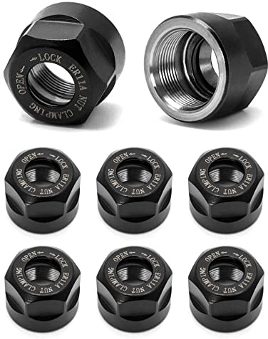 QWORK ER11-A Collet Nut, 8 Pack M14 Thread Collet Clamping Hex Nuts, for CNC Milling Chuck Holder Lathe, Black
