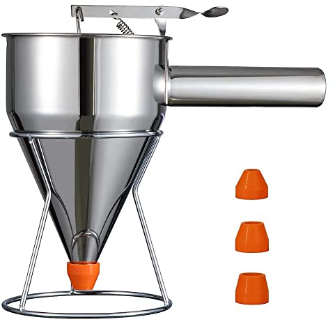 Qeunrtiy Distributeur de Pâte à CrêPes, Distributeur de Gâteaux à Entonnoir en Acier Inoxydable Multi-Calibre avec Support IdéAl pour Les CrêPes, Cuites au Four