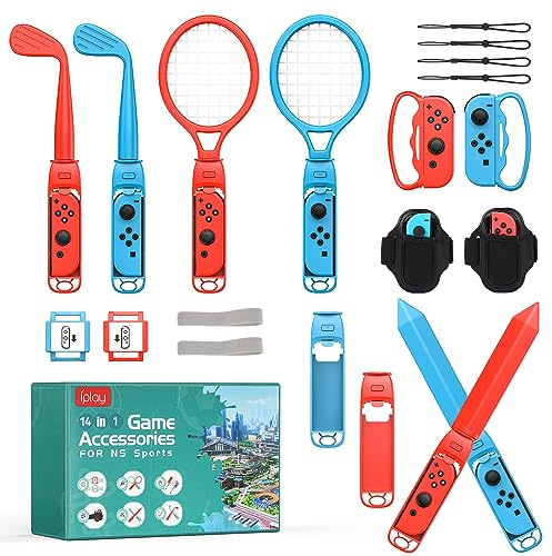 Aceshop 14 in 1 Switch Sports Zubehör Set Kompatibel mit Nintendo Switch / Nintendo Switch OLED Switch Sports Kits Tennis Golf Schwert Bowling Ball Handschlaufe Bindung Switch Sport Bundle