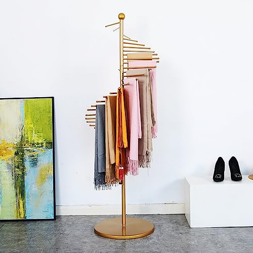 ZZYYZZ Freistehender Schalhalter, Spiral-Hijab-Organizer, Kleiderbügel für Gürtel, Hosen, Decken für Bekleidungsgeschäft, 30 Stangen, kommerzielles Präsentationsregal für Zuhause,Gold