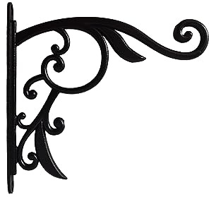 CLYB Hanging Planter Brackets Farmhouse-Inspired Fancy Metal Outdoor Brackets,Outdoor Hanging Brackets Wall Hook Heavy Duty Planter Brackets,Black Iron Indoor/Outdoor Planter Hanger Hook (10 Inch)