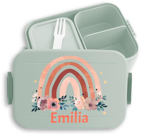 Kinder Bento Box Midi Lunchbox für Mepal Bentobox - Brotdose Regenbogen Vesperbox Rainbow Jausenbox I - 900 ml - Sage Grün - brotbüchse mädchen schule personalisierte vesperdose personalised