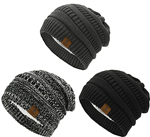 Durio Mütze Damen Winter Strickmütze Grobstrick Warme Beanie mit Innenfutter