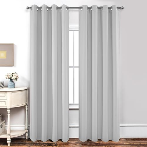 Joydeco Verdunkelungsvorhänge Grauweiß mit Ösen 2er Set H 220 x B 140 cm, Vorhänge Blickdichte 220 cm Lang für Wohnzimmer Schlafzimmer