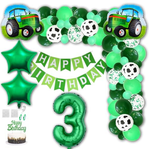 Aabellay Farm Green Tractor Birthday Decorations Tractor Party Supplies 3rd Happy Birthday Banner Farm Barn Tractor Balloon Number Foil Balloon Cow Latex Balloon Cake Topper for Boy Kids Birthday