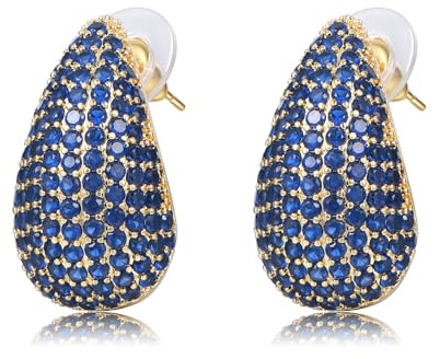 WillTen Goldene Ohrringe Damen, Dupes Ohrringe mit Marineblau Kubischen Zirkonia, Ohrringe Gold Hoop Earrings Wassertropfen Tropfen Ohrringe Teardrop Earrings für Frauen