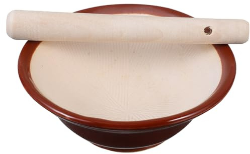 ABOOFAN Bol à Broyer Traditionnel pour Cuisine Pot à Broyer avec Manche Bois pour Piler Ail et Moudre Condiments