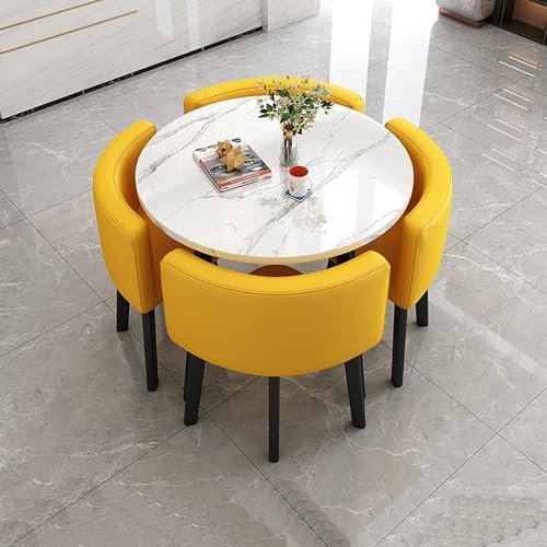 TELCIM Esstisch Mit PU Leder Stühlen Set, Platzsparender Runder 4-Sitzer-Café-Tisch, 80cm Konferenztisch, Verhandlungstisch, Empfangtisch, KüChentisch, Für Küche Esszimmer Büro (Color : G)