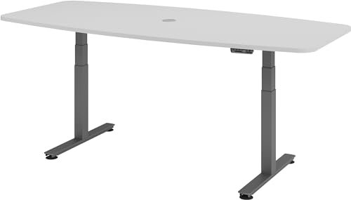 bümö Konferenztisch elektrisch höhenverstellbar 220x103 in grau, Gestell: Graphit - elektrischer Besprechungstisch oval mit Memoryfunktion höhenverstellbarer Meetingtisch