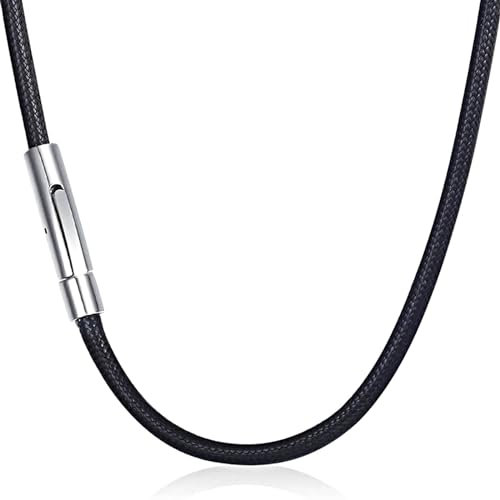 SpetngSake 51cm Lederkette mit Verschluss,Schwarz Kautschuk Halsband mit Edelstahl Verschluss,3MM Lederkette Herren und Damen,Kette Herren Leder halskette leder,für Frauen,Männer,Jungen,Mädchen