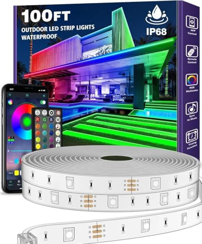 30M Outdoor LED Streifenleuchte wasserdicht,IP68 Außen LED Lichtband wasserfest mit App-Fernsteuerung,Musik Synchronisation RGB Outside Lichterkette für Balkon,Terrasse,Dach,Garten,Pool (30M)