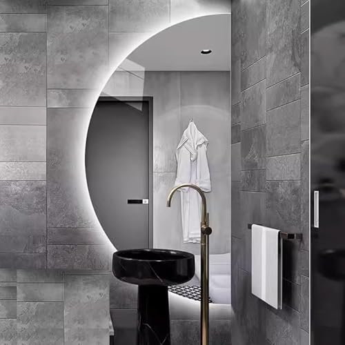 Specchio da Bagno Intelligente con luci, Specchio cosmetico a LED a Mezzaluna, oscuramento, antiappannamento, Specchio da Parete per Soggiorno, Bagno, Camera da Letto, Ingresso, Taglio destr