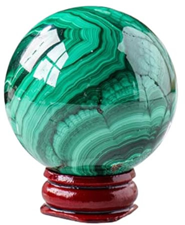 NHDVDVAV Bolas de Cristal Decorativas, Esfera de Malaquita Natural con Soporte de Madera, Colección de Cristal Curativo, Bola de Piedras Preciosas Minerales, Esfera de Adivinación, Escultura,5-5.5cm