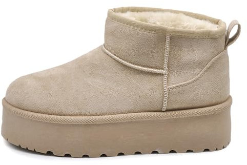 IF Stivali Stivaletti Mammut Da Donna Alla Caviglia Con Pelo Pelliccia Platform Zeppa Camoscio Sintetico P309 Beige N.39