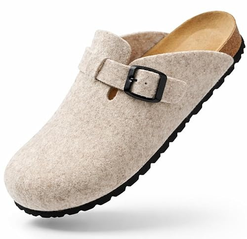 GONKOS®, Pantofole in Feltro di Lana, Soletta Anatomica in Sughero Naturale e Pelle Scamosciata, Zoccoli di Feltro, Pantofole Uomo e Donna, Confortevoli di qualità, Made in Spain, Crudo 43