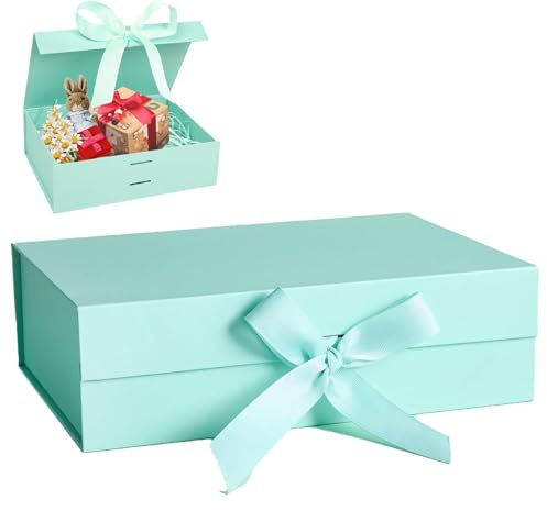 Geschenkkarton, Geschenkbox mit Deckel, 23x17 x7 cm Geschenkverpackung Box, Dekorative Box mit Schleife Magnetische, Rechteckige Geschenkverpackung , für Hochzeiten, Geburtstage, Jubiläen (Grün)