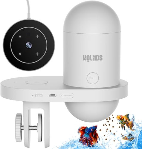 Wolmds automatischer Fischfütterer mit 2.5K Kamera, App-Steuerung, feuchtigkeitsbeständiger Urlaubsfutterspender, Präzisionsfütterungssystem, visueller Monitor für Aquarien, Schildkrötenstiften