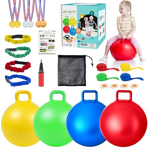 3-in-1 Carnival Outdoor Game Combo Set for Kids - 4PCS 18” Hopper Balls, 4 Legged Race Bands, 4 Egg Spoon Relay Race, Family Reunion Yard Lawn, Birthday Party,Spring/Fall Sports Activities Agility Set