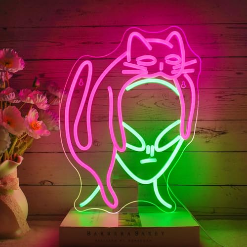 NOXET Alien Neon Schild Alien Neon Lichter Grüne Außerirdischer LED Schild Außerirdischer Neon Sign Green Alien Neonschilder für Zuhause Kinderzimmer Bar Club Schlafzimmer Party Leuchtreklame
