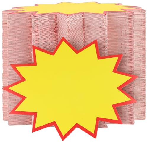 FUNSUEI 500 Stück Preisschilder Blanko, Verkaufsschilder Flohmarkt, 17 x 13 cm Starburst Price Etikett Leer für Supermärkten, Geschäft