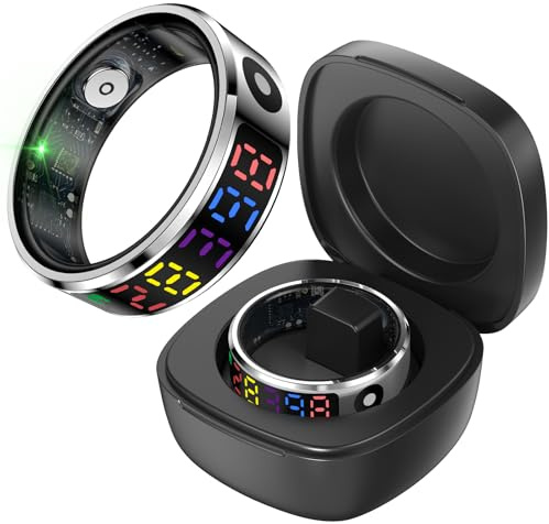 findtime Smart Ring mit Display Fitness Ring Damen Herren Smartringe Touch Zeit Schlaf Ring Schrittzähler Pulsmesser SpO2 Aktivitätstracker Fitnessring für Damen Smartring Android iOS Scrolling Ring