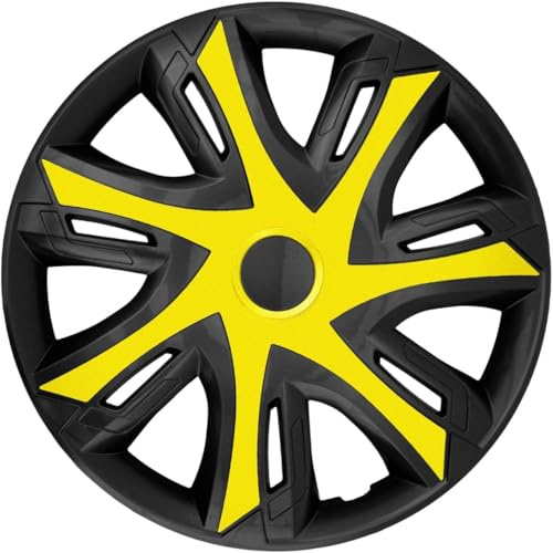 Luckyberg Radkappen 14 Zoll N-Power | Zierkappen in vielen Farben, Radzierblenden 4er-Set für die meisten Automarken und Stahlfelgen. Felgenabdeckung für Autofelgen. (14''-Yellow&Black)