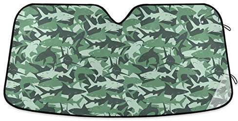 Frontscheibenabdeckung Haie Grün Camouflage Camou Autoscheibenabdeckung Sonnenschutz Windschutzscheibenabdeckung Universal Auto Windschutzscheiben Abdeckung Für Die Meisten Autos Truck Wohnmobil S