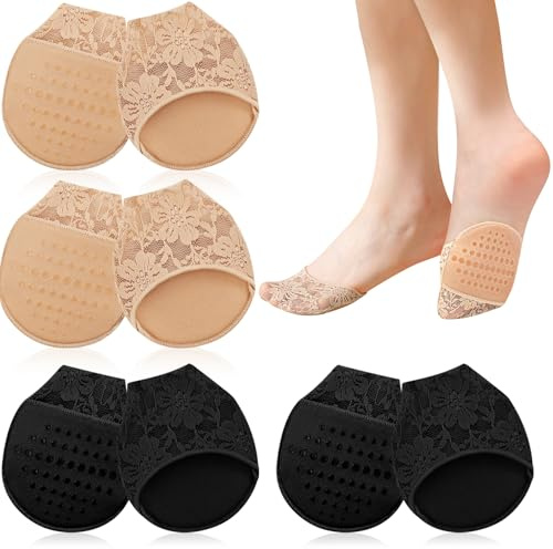 Ekukeon 4 Paar Rutschfeste Atmungsaktive Füßlinge für High Heels und Sneake | Zehlinge für Pumps,Vorderfußpolster & Zehensocken,Ballenpolster Vorfuß,Anti Rutsch Pads Schuhe,Damen Schuheinlagen