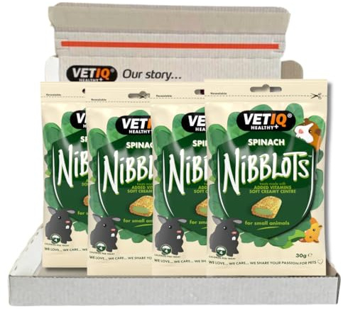 VETIQ Nibblots Spinach for Small Animals, with Added Vitamins, Beneficial for Skin & Coat, Rabbits, Guinea Pigs Hamsters 30g Multipack of 4