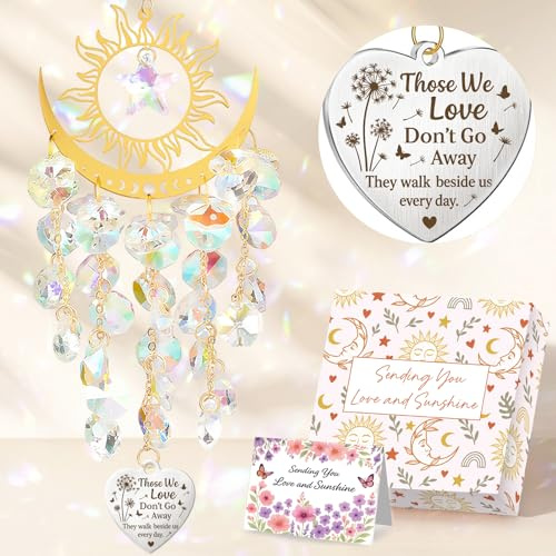 Joybble Sympathy Gift Memorial Gift, Remembrance Gifts Gold Moon Rainbow Crystal Suncatchers, Heart Hanging Remembrance Gifts Condolence Bereavement Keepsake to Honor Loved Ones, With Greeting Card