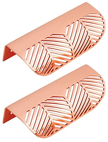 Schrankgriffe aus reinem Kupfer, versteckter Schrankgriff, unsichtbare Schubladengriffe, Blattform, Schleife, Fingerknöpfe, ausgehöhlte Türgriffe für Schrank, Kleiderschrank (Roségold, Länge 117 mm
