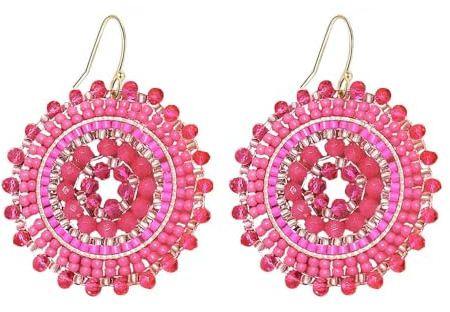 XFSRG Orecchini Boho con Perline Intrecciati a Mano in Stile Etnico Design Rotondo Lunghi 5 cm Ultraleggeri Perfetti con Jeans e Abiti per Donna e Uso Quotidiano (Rosso)