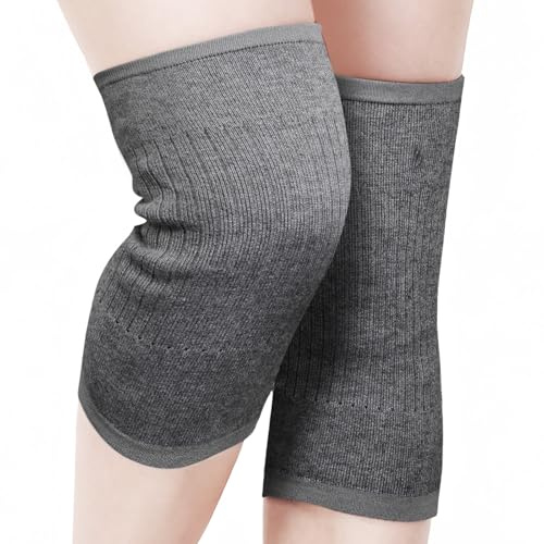 Leikedun 2pcs Elastische Kniebandage, Kaschmir Kniebandage für Damen Männer | Rutschfest Wärme Sport Knieschoner für Knieschmerzen Arthritis(Grau, L)