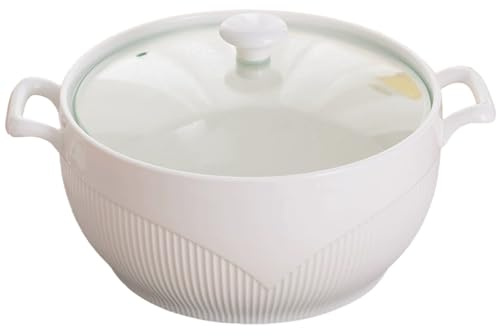 Cndiyald Soupière en céramique de 2600 ml avec couvercle, bols de service résistants à la chaleur avec poignées, passe au micro-ondes