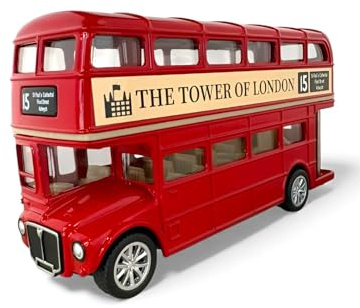 Easy Toys Modellbil kompatibel med London buss - skala leksaksbuss - brittisk vintage buss modellbygge bil (röd)