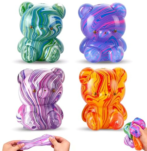 4 st björnar squishy stressbollar, gummy björn fidget-leksaker, mjuka långsamma uppstigande antistressbollar för ångestlindring, sensorisk klämleksak för barn och vuxna (H)