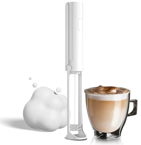 Dioche Espumador de Leche Eléctrico Recargable con 3 Niveles Ajustables, Batidor Plegable y Colgante para café, Crema y Claras de Huevo (Cabezas dobles)