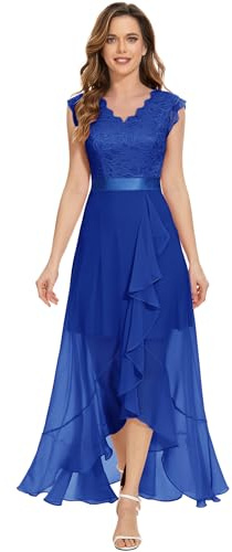 AOCZZ - Vestidos de noche elegantes para mujer, para novias y damas de honor, con escote en V, estilo Vokuhila, de encaje, azul real, M