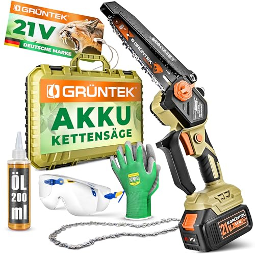 GRÜNTEK Mini Motosega a Batteria 700W - Motosega Elettrica Guida 6. Sega Elettrica per Potatura Brushless. Seghetto Elettrico per Legno. Lubrificazione Automatica. Potatore con Accesori Giardinaggio.