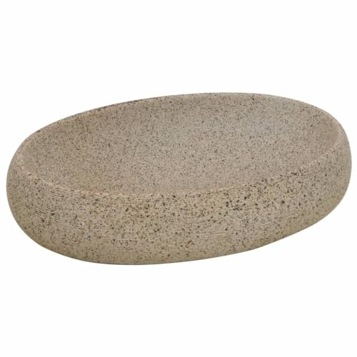 Lavabo da appoggio color sabbia, ovale, 59 x 40 x 15 cm, in ceramica, realizzato a mano, robusto, per bagno degli ospiti e piccolo bagno, con lavabo da incasso, elegante stile vintage