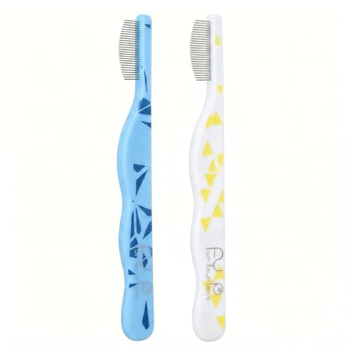 Lot de 2 peignes pour chien à dents fines en métal pour le toilettage du visage et des yeux, peigne pour les yeux de chien et détachant les larmes pour les yeux des chiens, outil de démêlage et